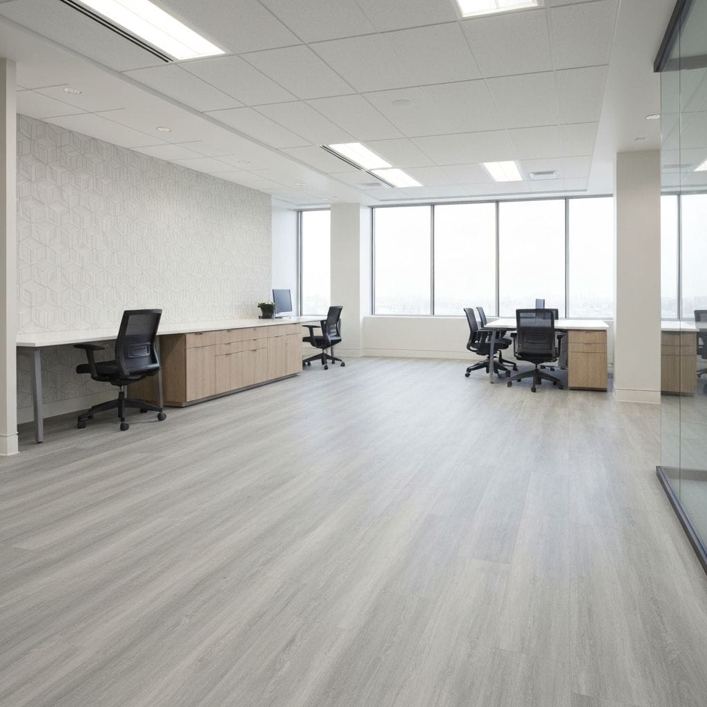 Modernes Büro mit 3D-Wandstruktur und Designboden